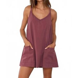 NEW BUCKETLIST washed sporty mini dress with built in romper lining in washed pl